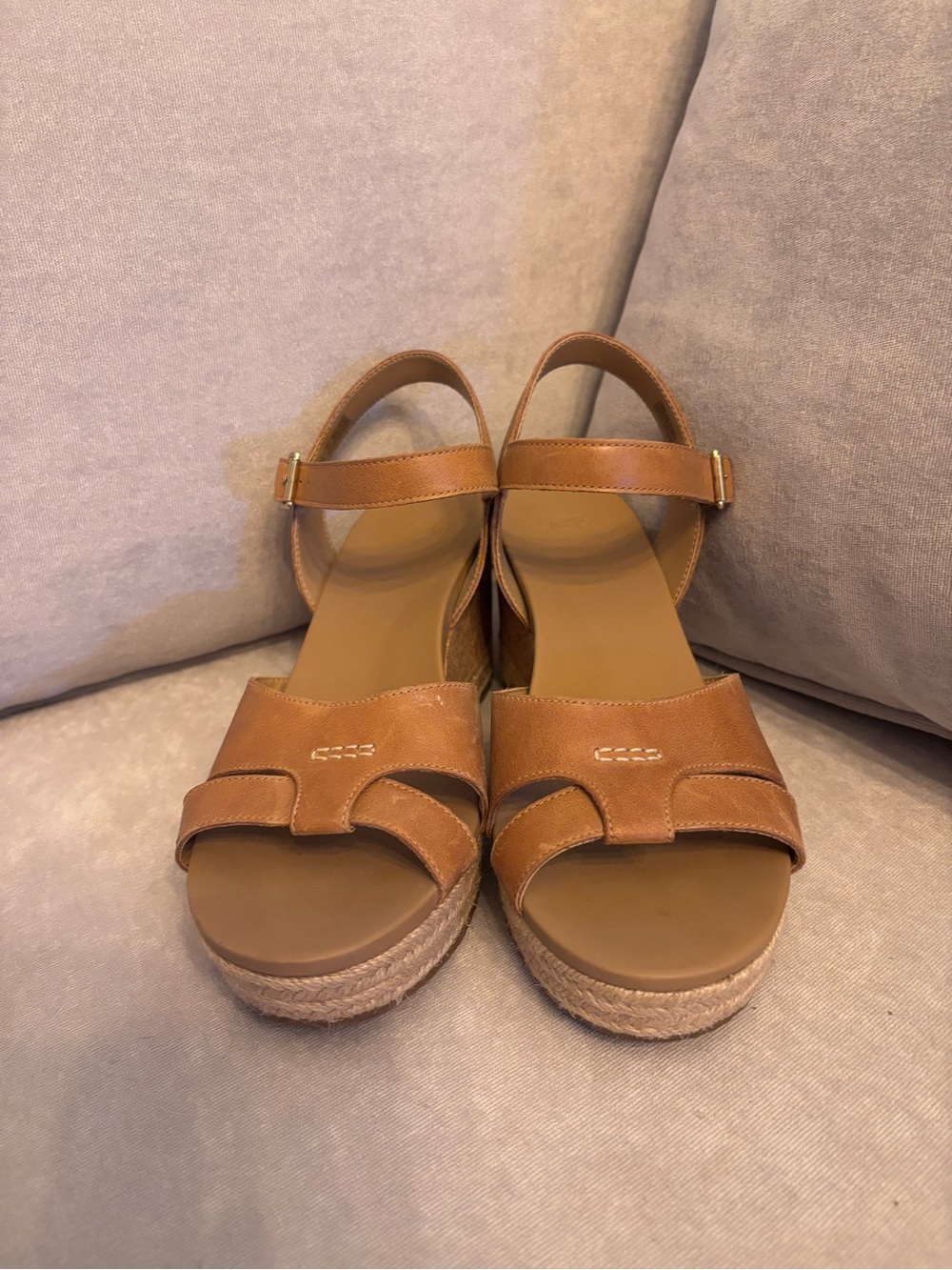 UGG Brown Leather Espadrille Platform Sandals with Ankle Strap